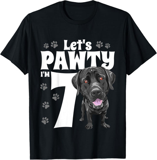 7 Year Old Black Lab Dog Birthday Pawty Labrador 7th Gift Kids T-Shirt - T-Shirt | Black