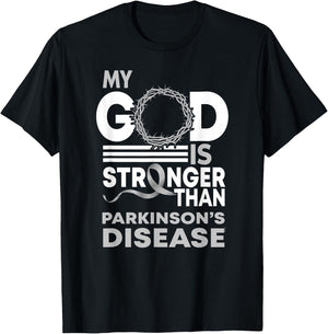 My God Is Stronger Than Parkinson'S Disease Awareness Ribbon T-Shirt - T-Shirt | Black