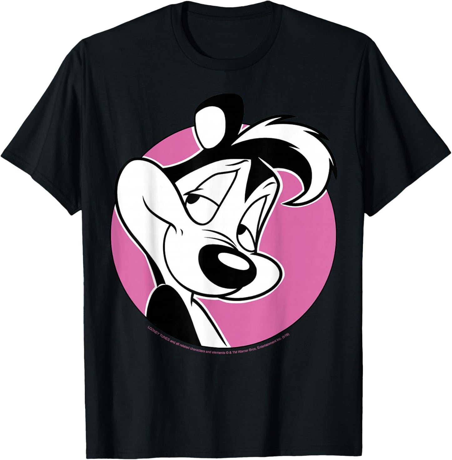 Looney Tunes Pepe Le Pew Pink Circle Portrait Small T-Shirt - T-Shirt | Black