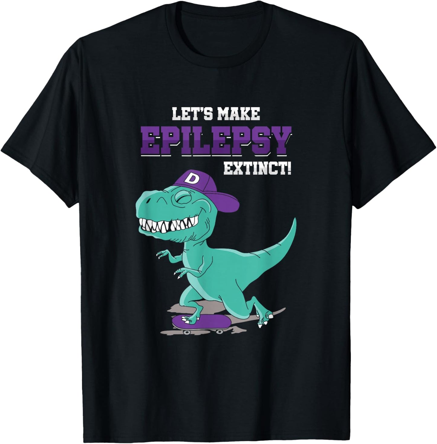T Rex Dino Ice Skating Epilepsy Awareness Month T-Shirt - T-Shirt | Black