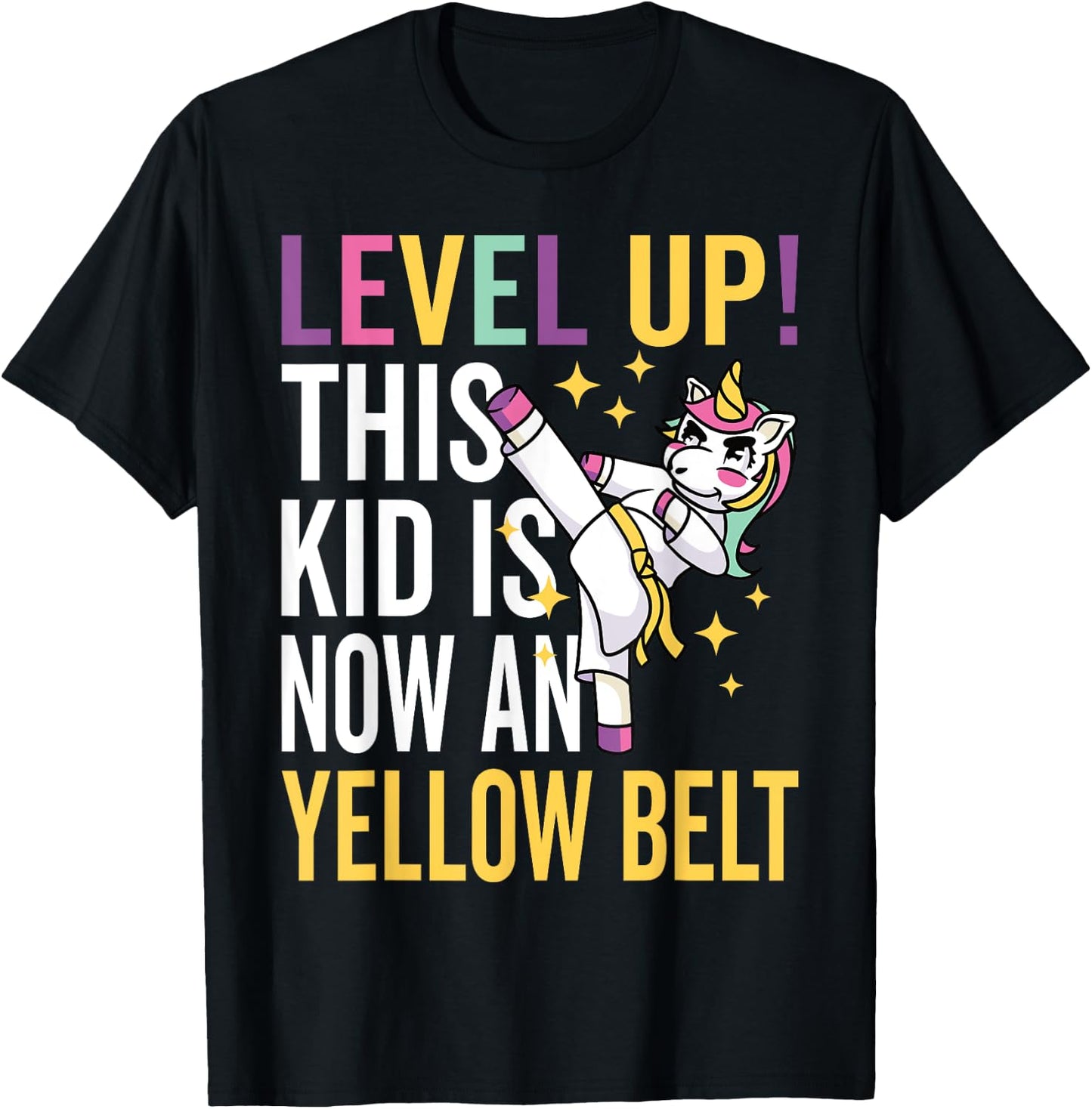 Karate Uniform Unicorn Level Up Yellow Belt Award Ceremony T-Shirt - T-Shirt | Black