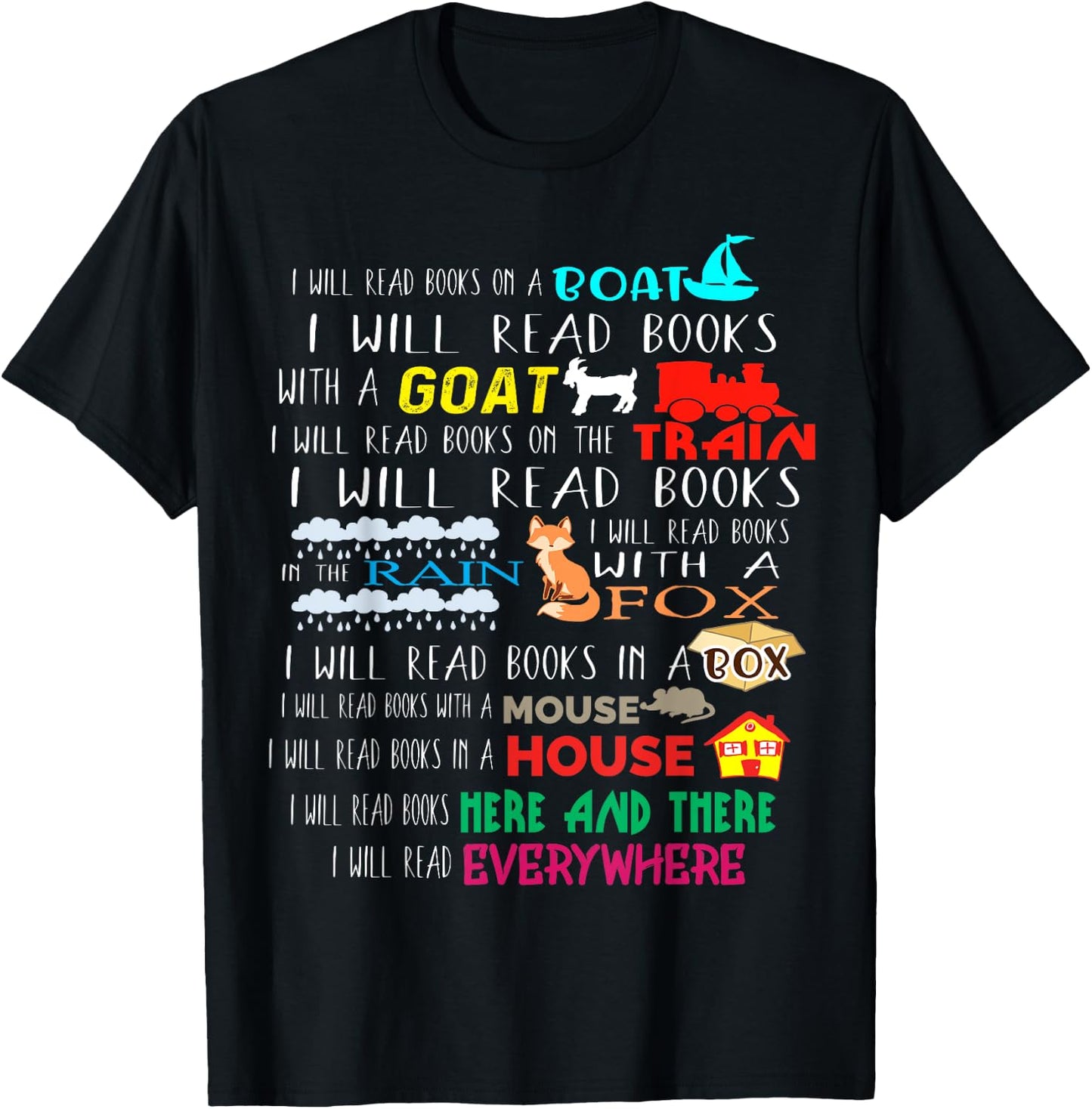 I Will Read Books On A Boat & Everywhere Reading Gifts Kids Short Sleeve T-Shirt - T-Shirt | Black