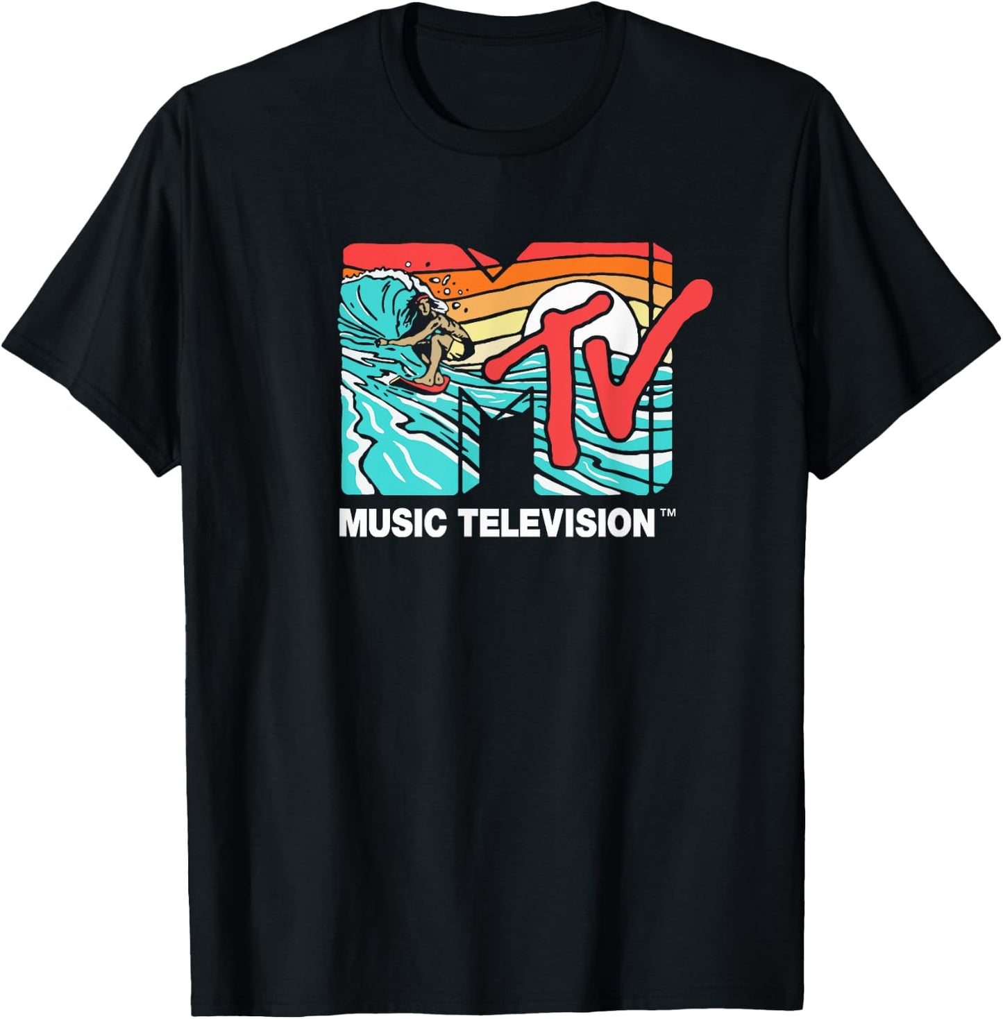 Mademark x MTV - MTV Catch a Wave MTV Surfer Logo Retro Graphic T-Shirt - T-Shirt | Black