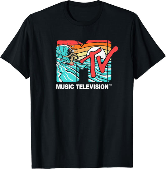 Mademark x MTV - MTV Catch a Wave MTV Surfer Logo Retro Graphic T-Shirt - T-Shirt | Black