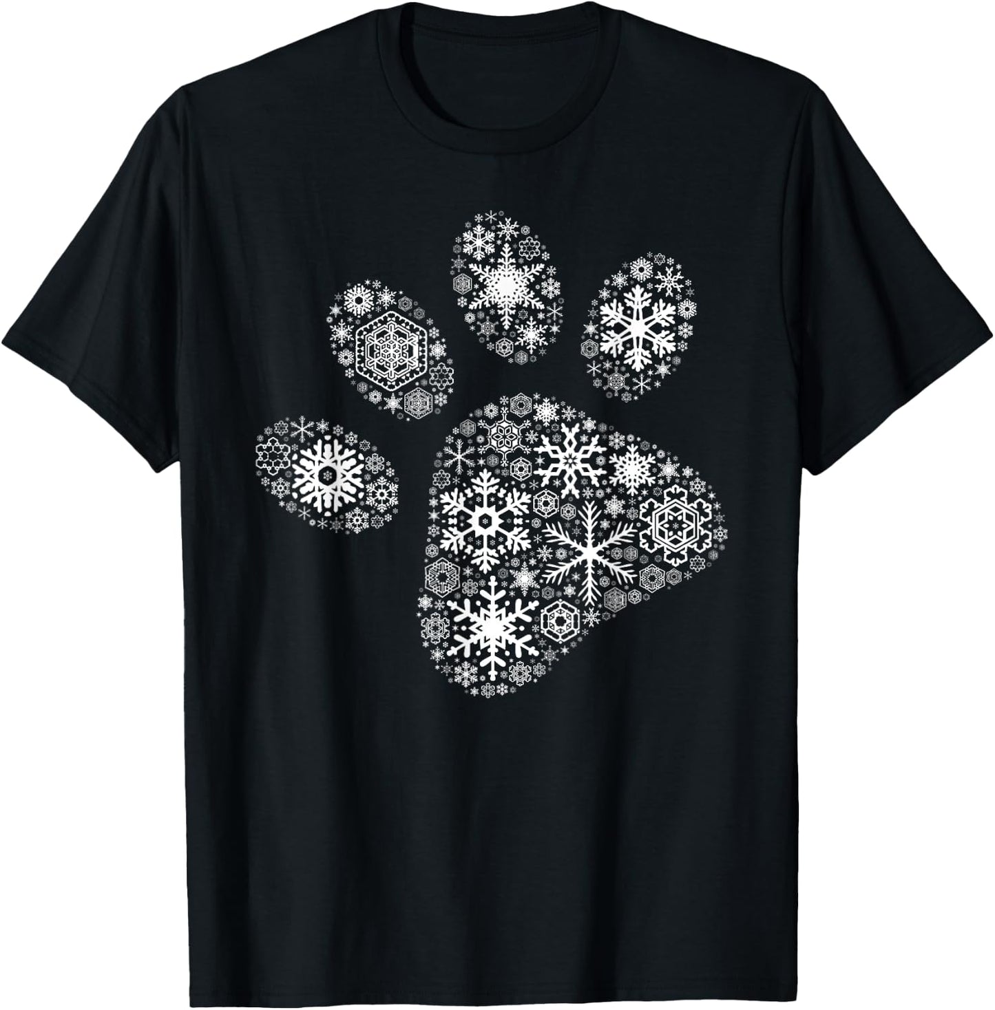 Xmas Costume Cute Animal Gifts Snowflake Puppy Merry Christmas Gifts - Dog Paw Print - Black, -Adults/Kids, Short Sleeve, Small, Classic Fit, Cotton 60% Polyester 40% T-Shirt - T-Shirt | Black