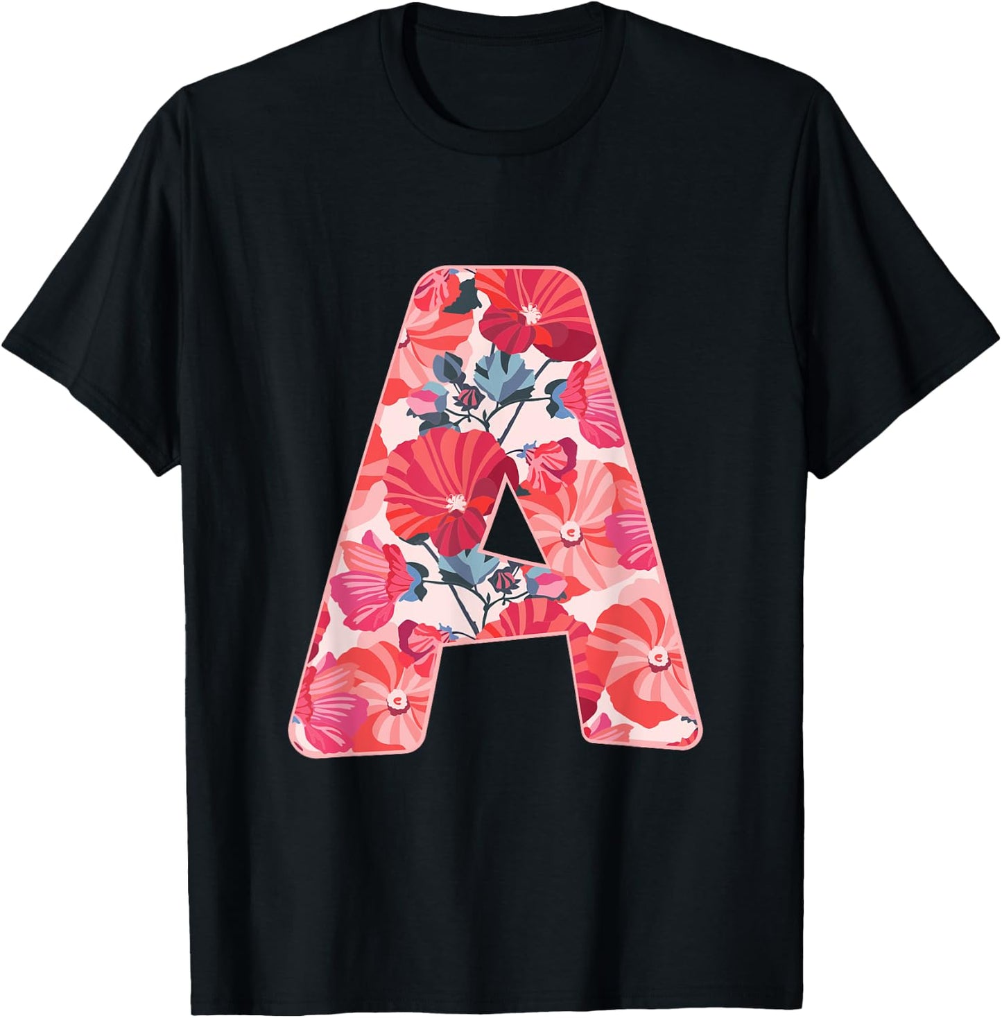 Letter a Sign Alphabet Last Name Vowel Flower Nature Gift T-Shirt - T-Shirt | Black