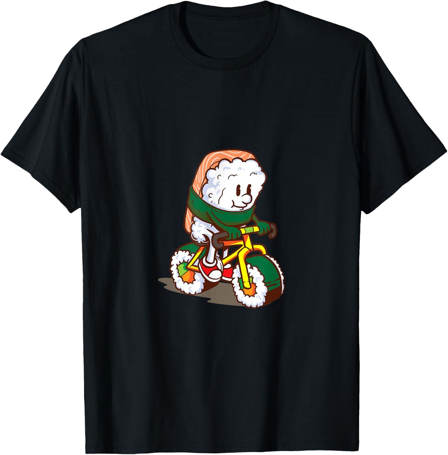 Cute Japanese Bicycle Sushi Salmon Asian Kitchen Food T-Shirt - T-Shirt | Black