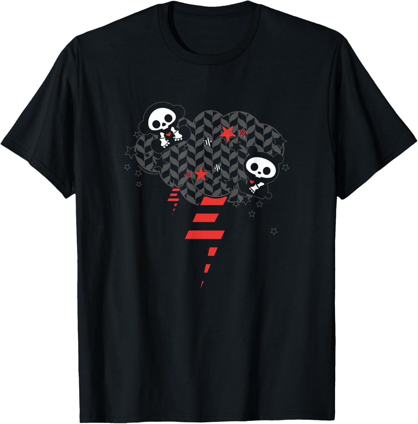 Skelanimals Panda Retro Rocker Striped Lightning Icons T-Shirt - T-Shirt | Black