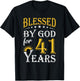 Vintage Blessed by God for 41 years Happy 41st Birthday T-Shirt - T-Shirt | Black