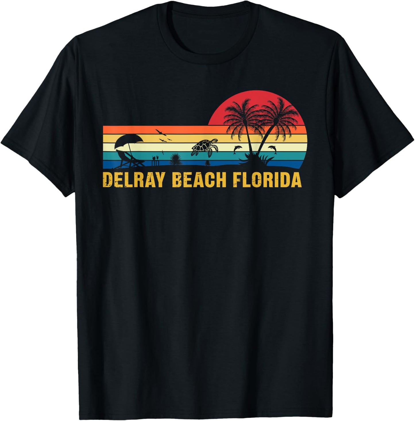 Family Vacation Vintage Delray Beach Florida Sea Turtle Men Women Kids T-Shirt - T-Shirt | Black
