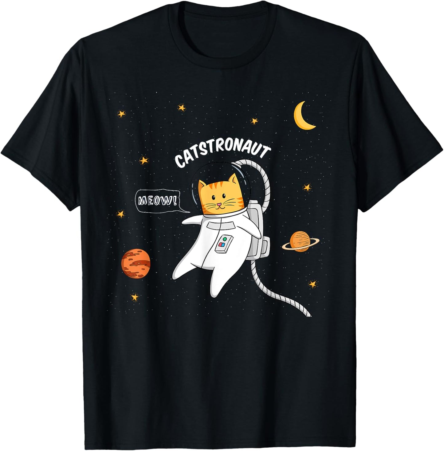 Catstronaut - Cute Astronaut Cat Flying in Space Men Women Girls Kids T-Shirt - T-Shirt | Black