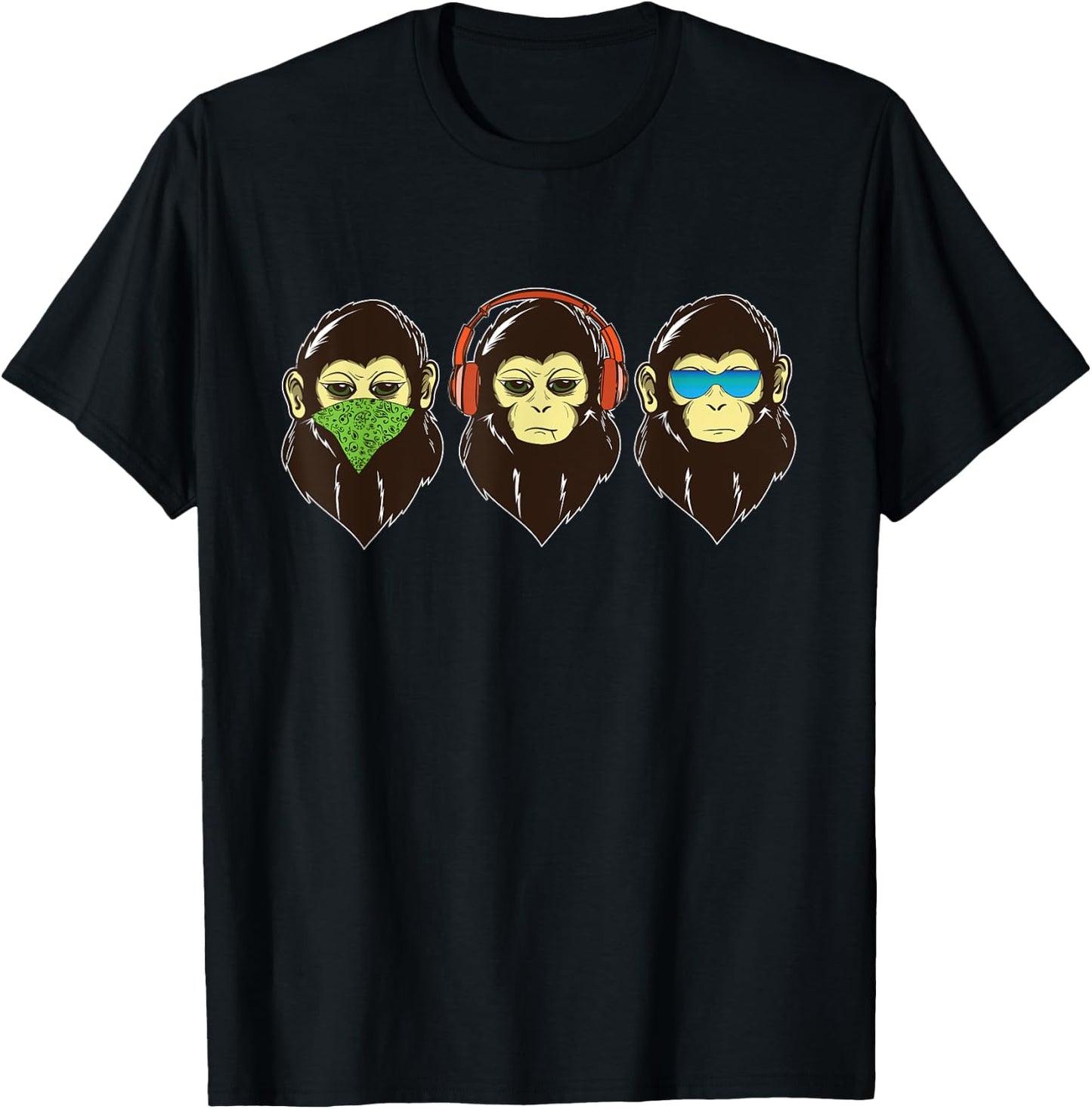 Three Wise Monkeys -See Hear, Speak no Evil - 3 cool Monkeys T-Shirt - T-Shirt | Black