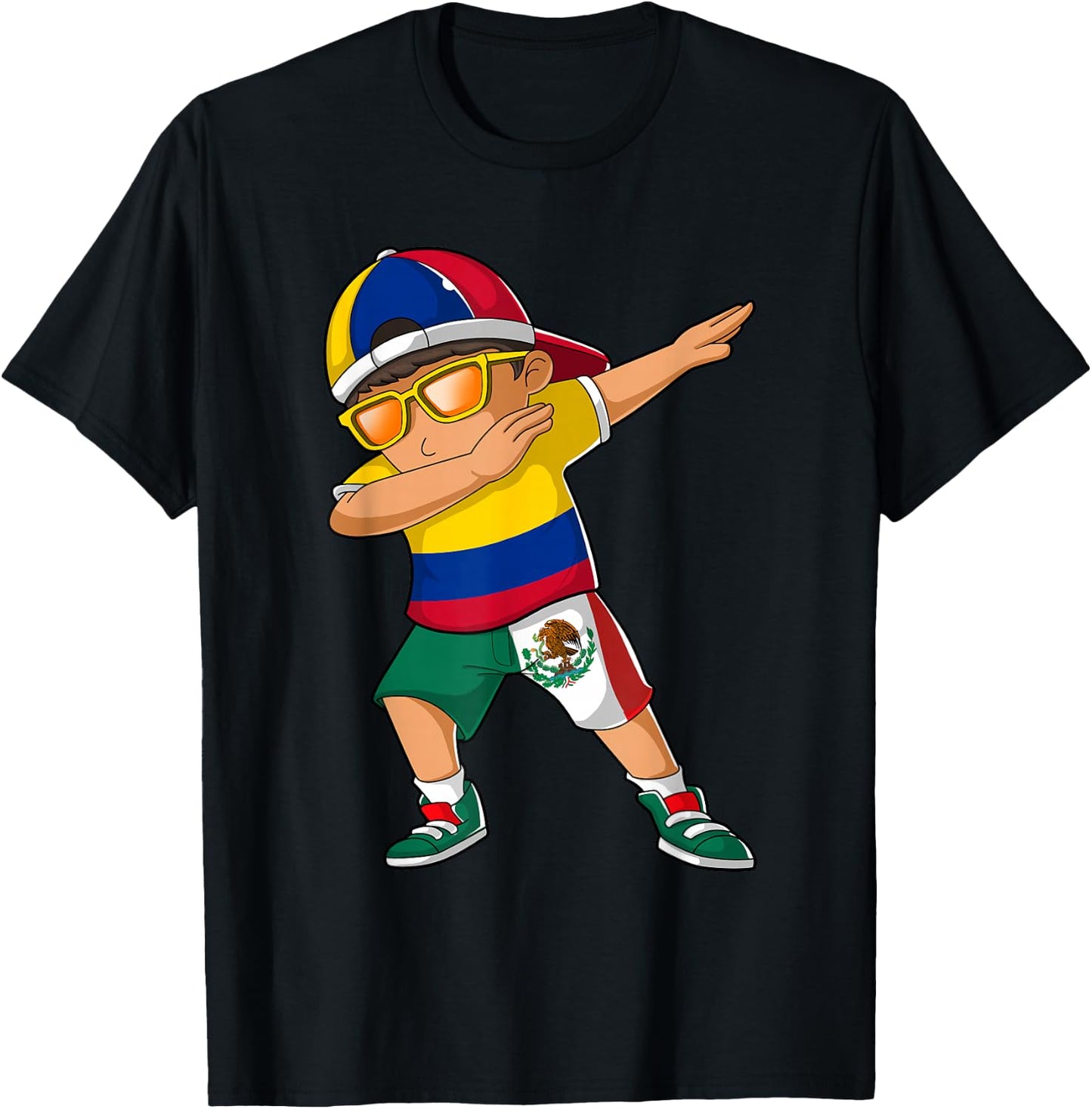 Half Colombian Half Mexican Boy Colombia Mexico Flag T-Shirt - T-Shirt | Black