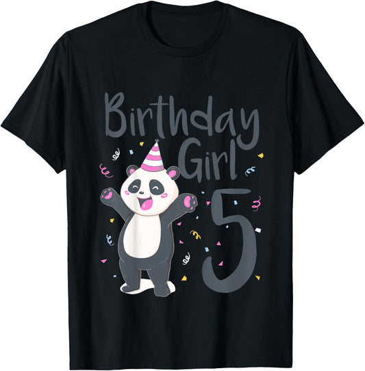 Kids 5 Year Old Panda Birthday Girl Cute Girls 5th Party Gift T-Shirt - T-Shirt | Black