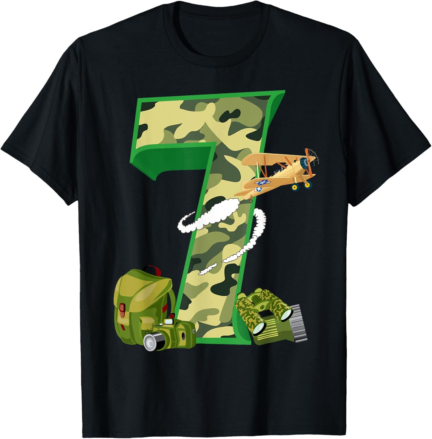 Funny Camouflage 7th Birthday Gift Boys Girls Cool Army T-Shirt - T-Shirt | Black