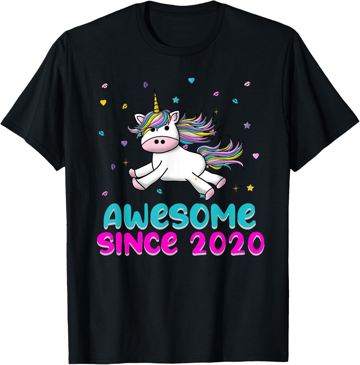 Unicorn Birthday Girl Gift Love Awesome Since 2020 T-Shirt - T-Shirt | Black