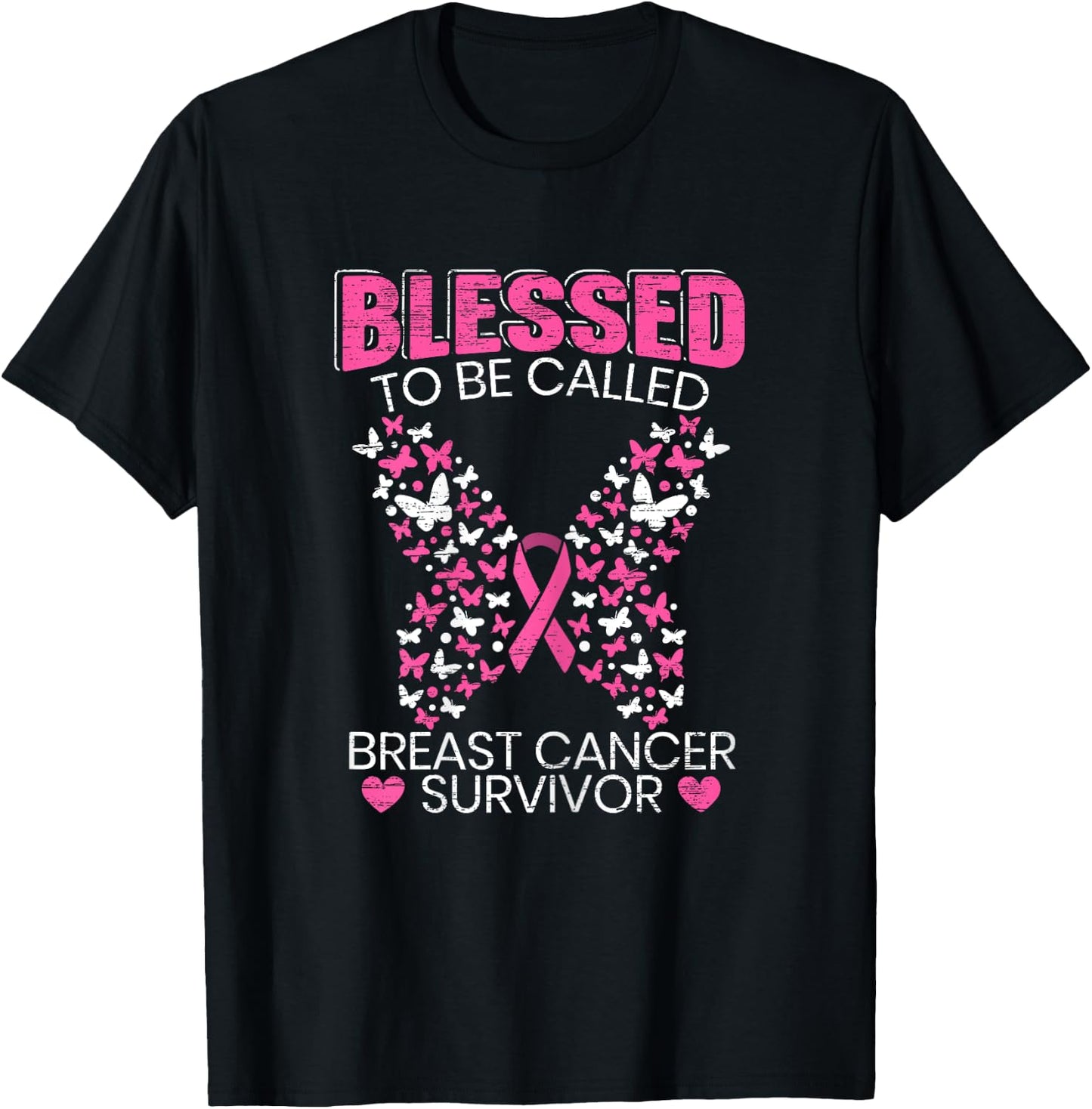 Blessed To Be Called Breast Cancer Survivor Pink Butterfly T-Shirt - T-Shirt | Black