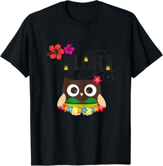 Cute Tropical Hawaiian Owl Luau Gifts T-Shirt - T-Shirt | Black