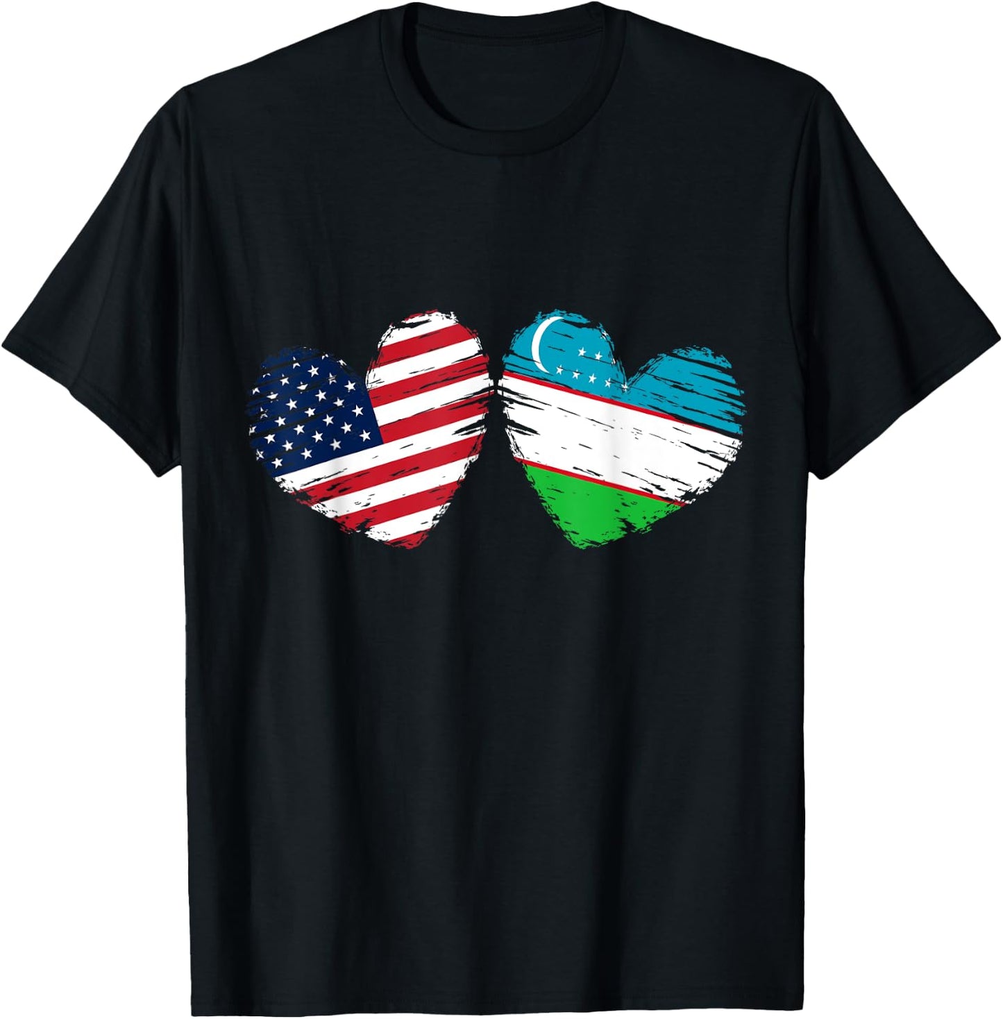 USA Uzbekistan Flag Heart Valentines Day Uzbek American T-Shirt - T-Shirt | Black