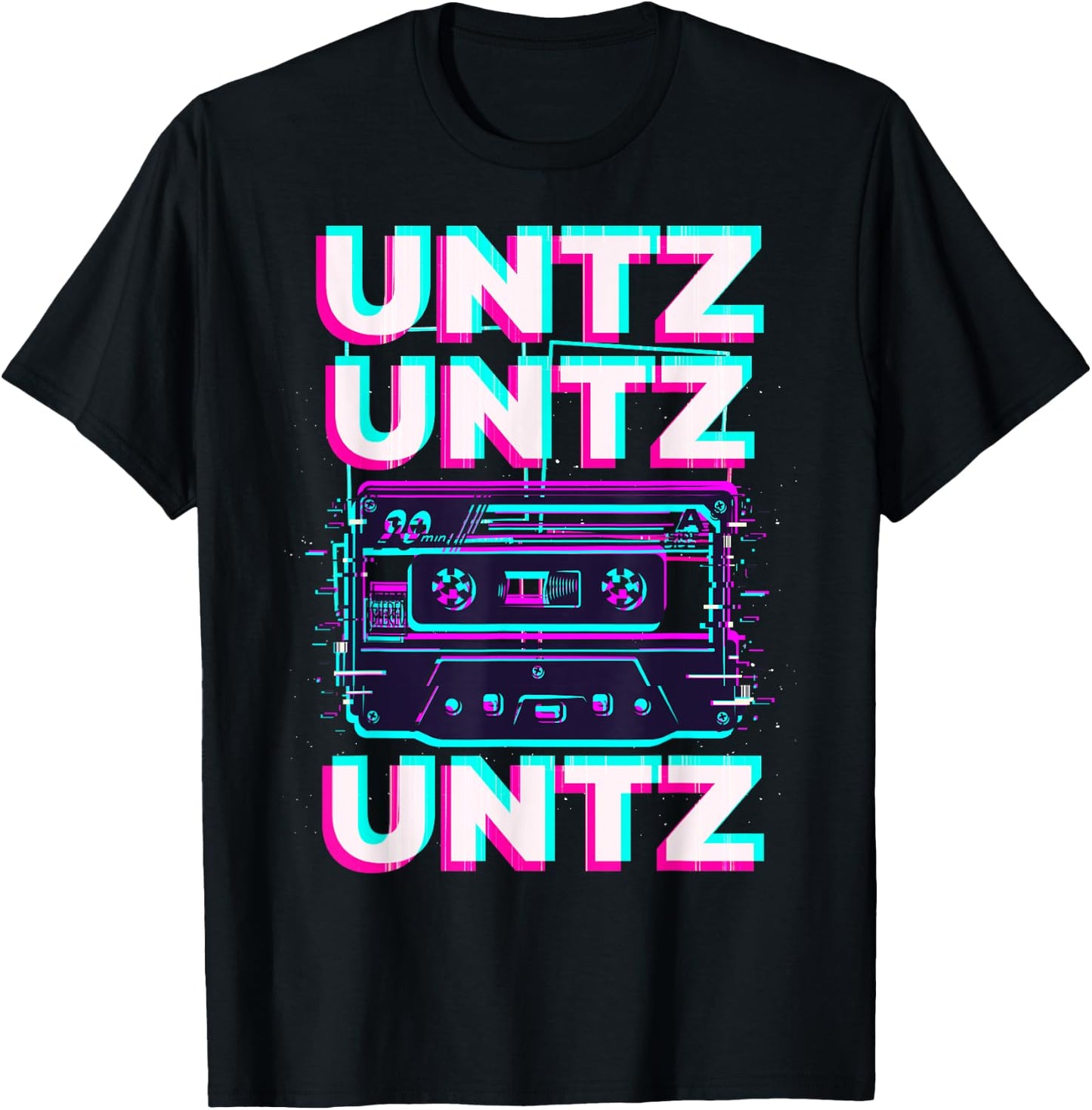 Aesthetic Synthwave Glitch Cassette Rave Festival Minimal T-Shirt - T-Shirt | Black