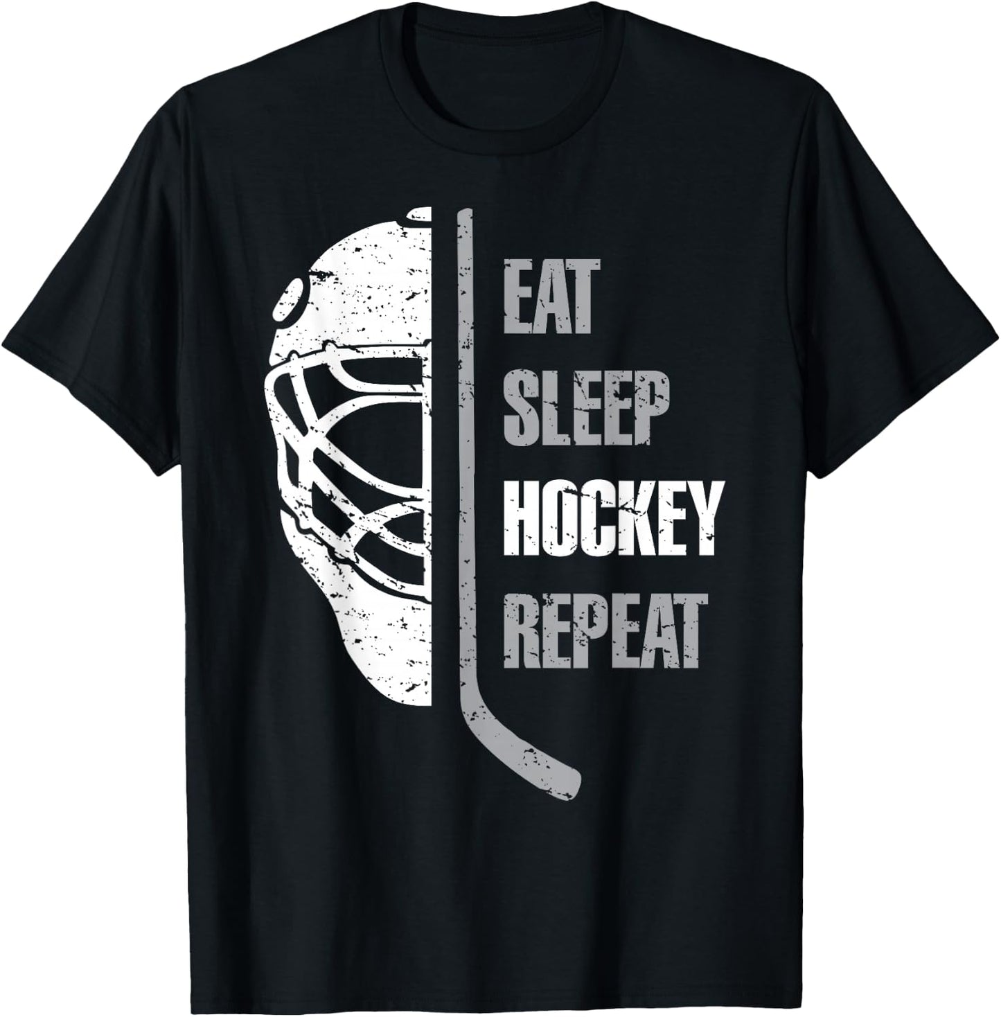 Eat Sleep Hockey Repeat Christmas For Teen Adult Hockey T-Shirt - T-Shirt | Black