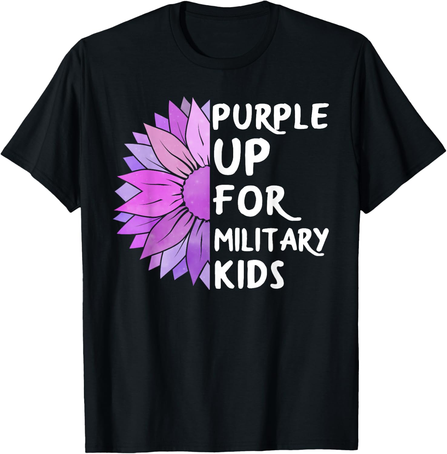 Purple Up Military Child Sunflower Military Brats Month T-Shirt - T-Shirt | Black