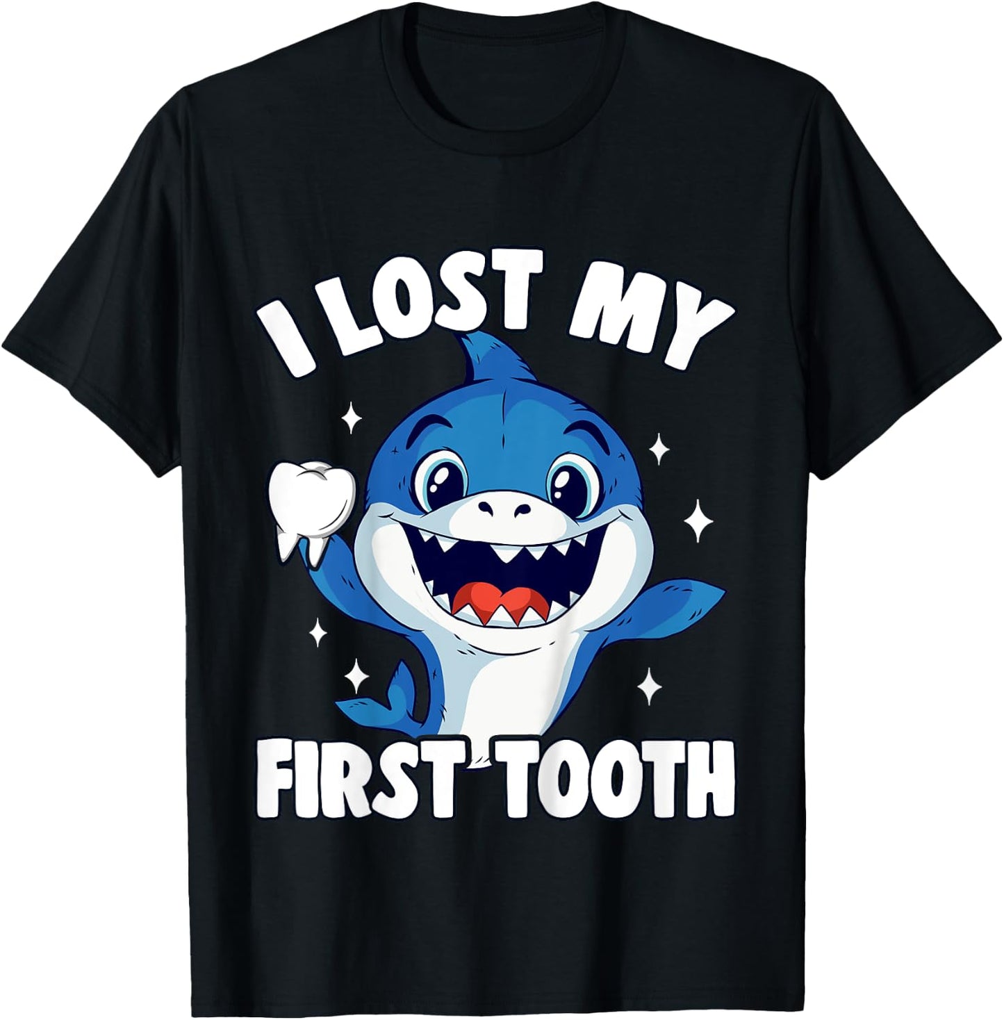 Kids I Lost My First Tooth Boys Tooth Fairy Teeth Out Funny Shark T-Shirt - T-Shirt | Black