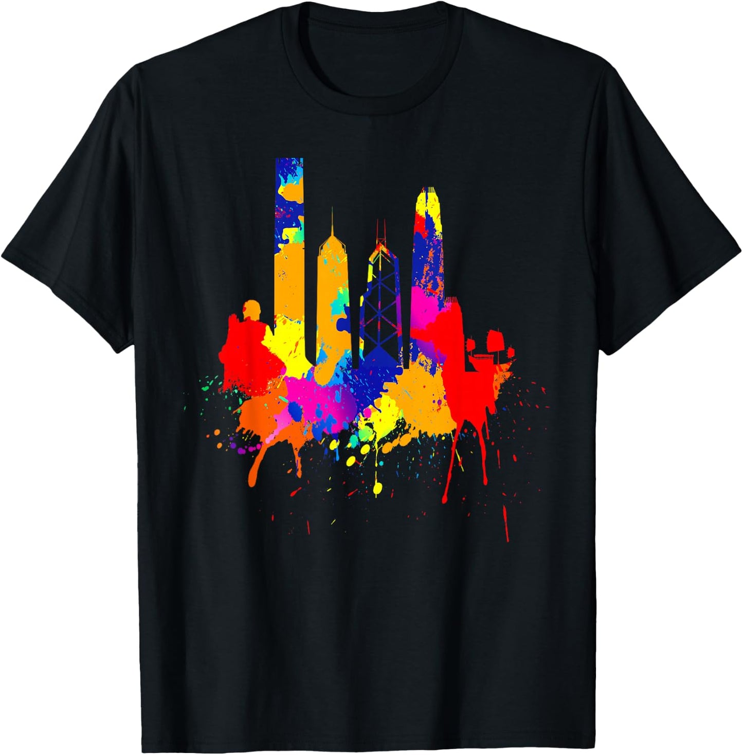 Hong Kong Skyline Asia Colored Painting Art Love Hong Kong T-Shirt - T-Shirt | Black