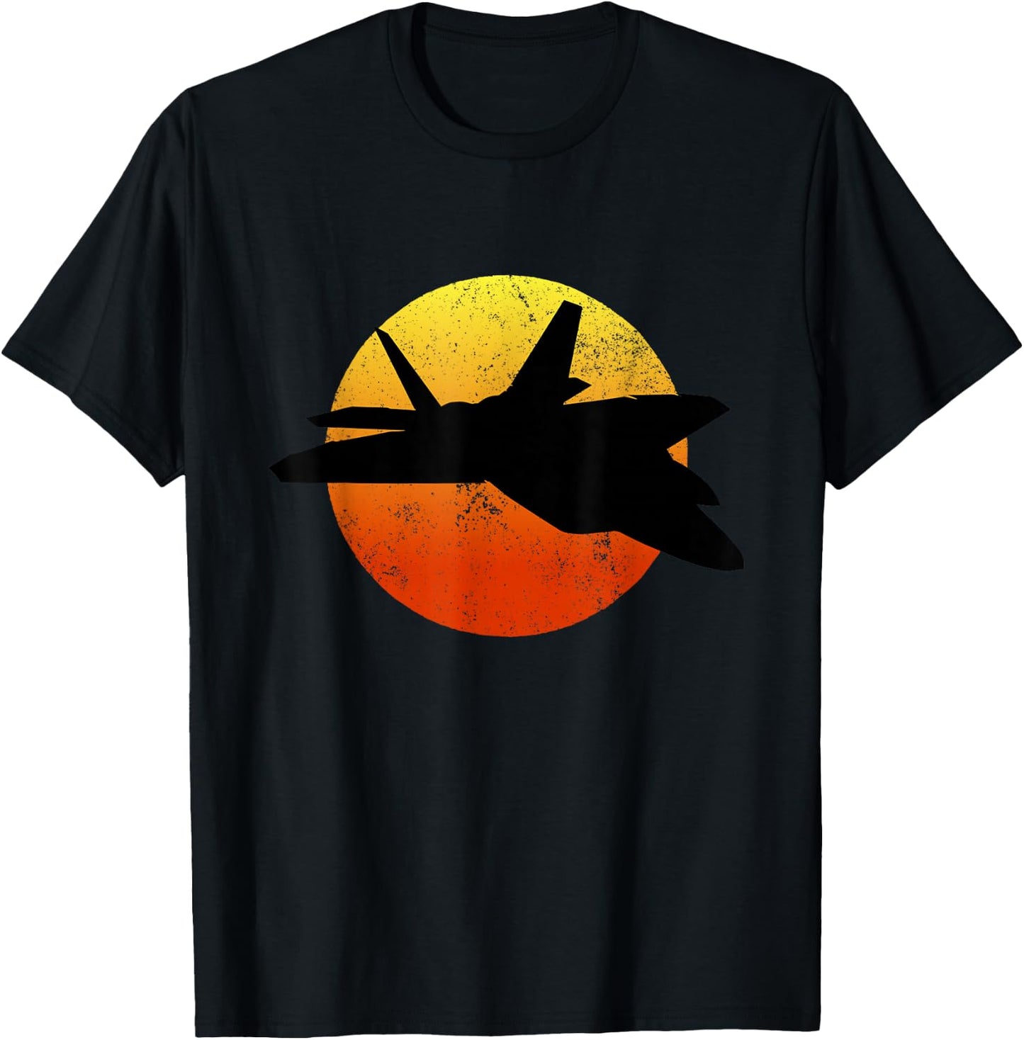 F-22 Raptor Silhouette Retro Sunset Military Jet Flying F22 T-Shirt - T-Shirt | Black