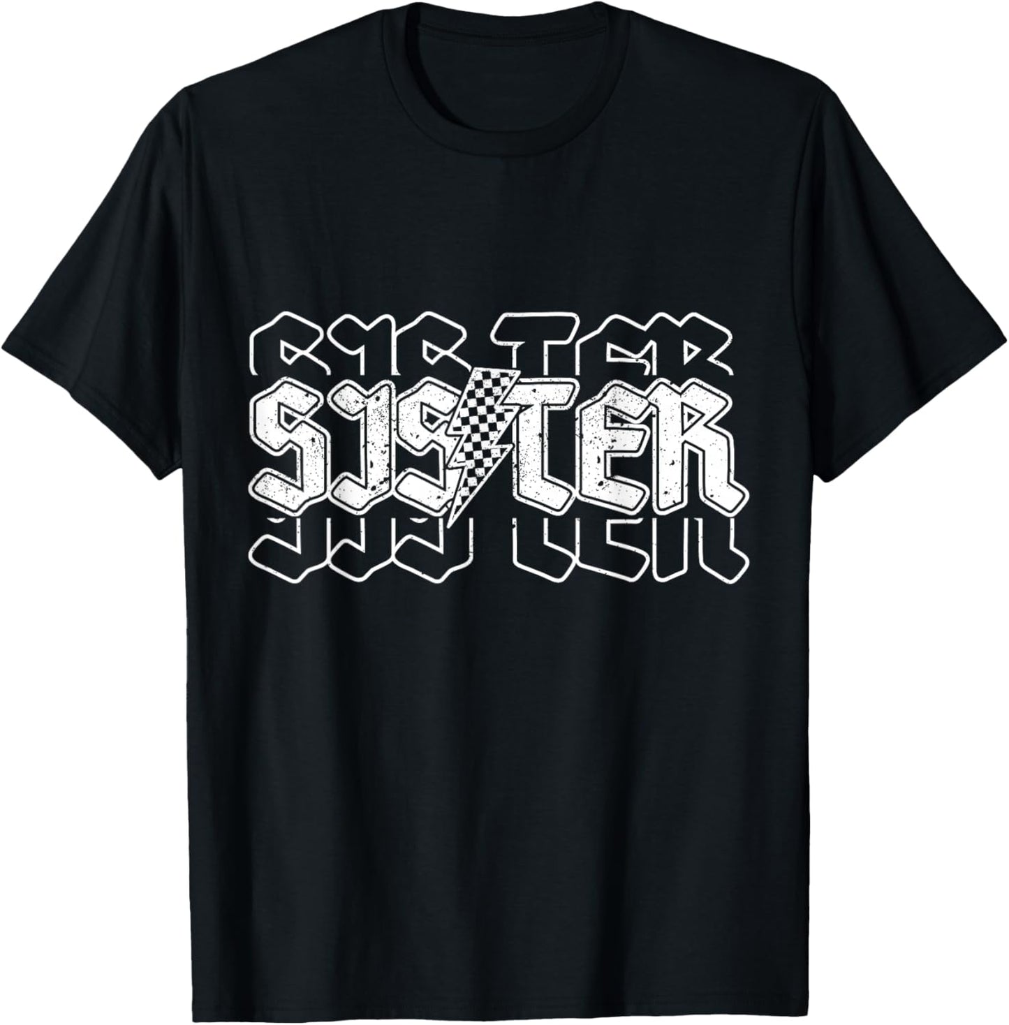 Checkered Sister Lightning Bolt Grandparents Day or Birthday T-Shirt - T-Shirt | Black