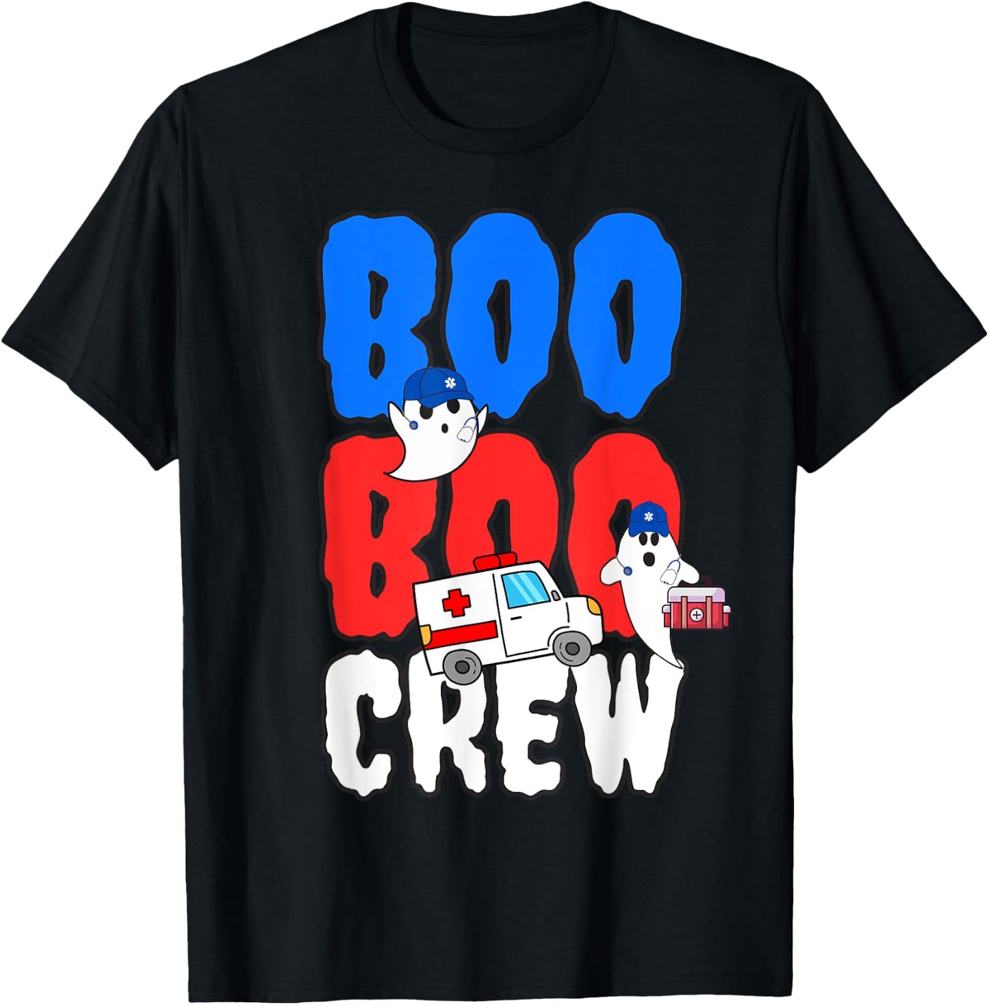 EMT Paramedic EMS Boo Boo Crew Ambulance Ghost Halloween T-Shirt - T-Shirt | Black