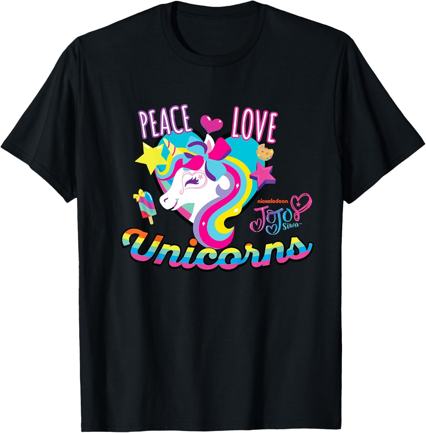 JoJo Siwa Peace Love And Unicorns T-Shirt - T-Shirt | Black