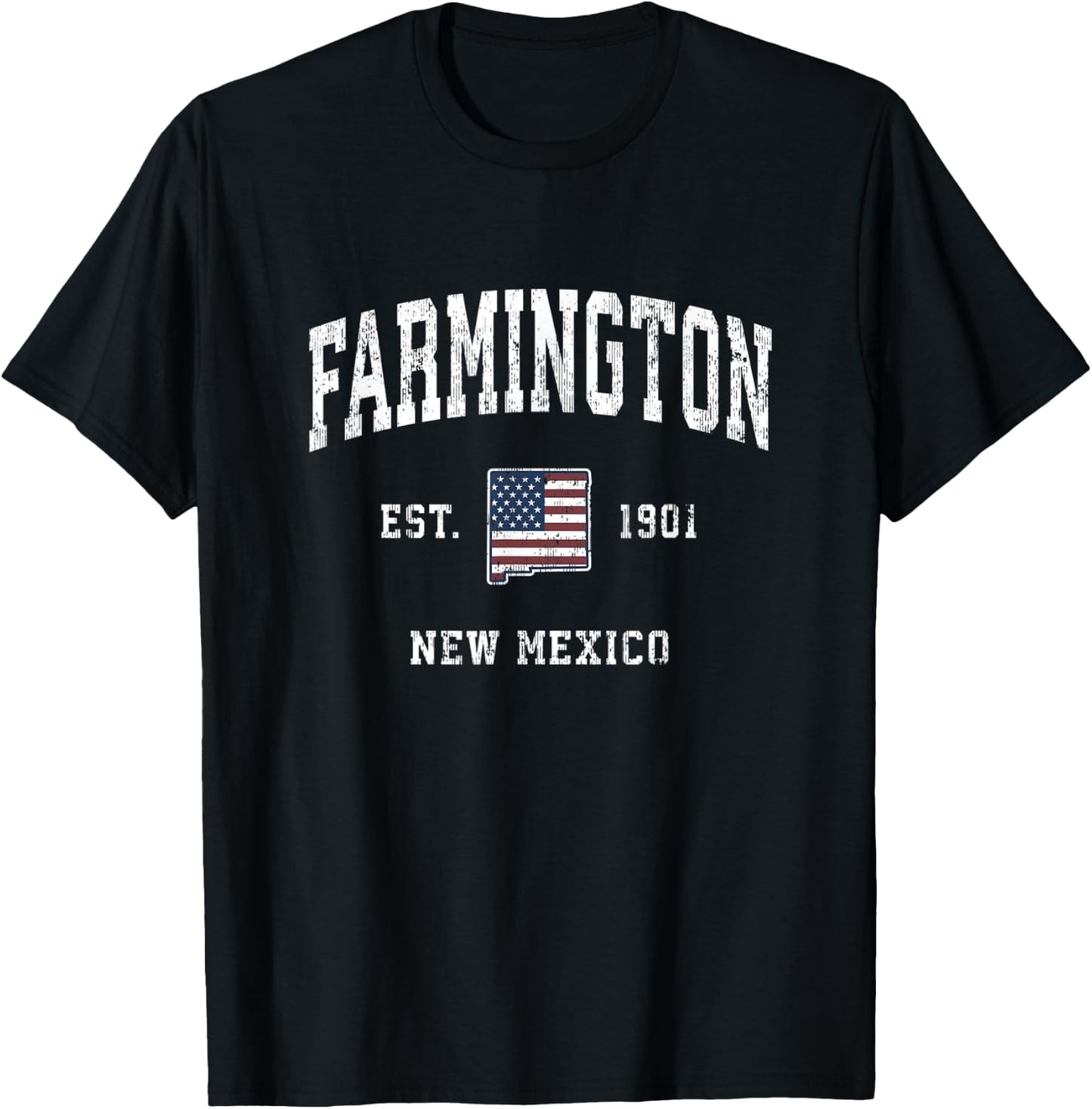 Farmington New Mexico NM Vintage American Flag Sports Design T-Shirt - T-Shirt | Black