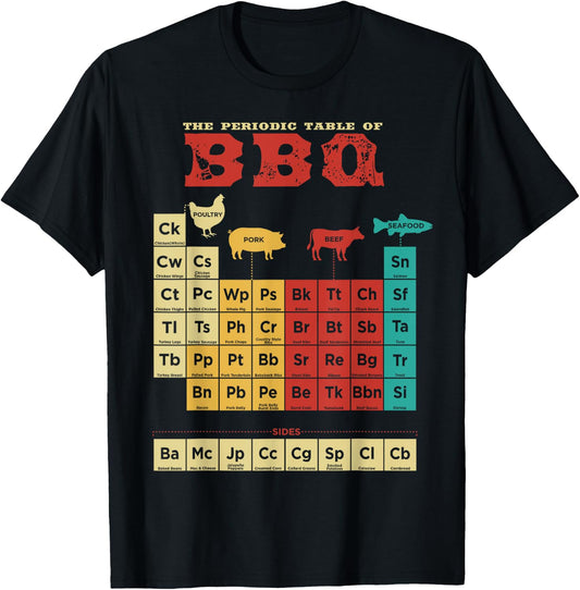 Periodic Table Of BBQ Retro Colors BBQ Nerd T-Shirt - T-Shirt | Black