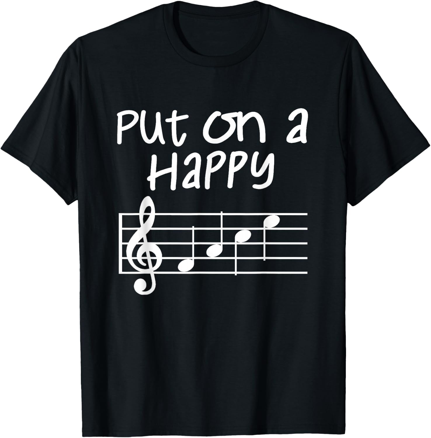 Musical Notes Put On A Happy Face Cute Music Loving Kids T-Shirt - T-Shirt | Black