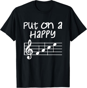 Musical Notes Put On A Happy Face Cute Music Loving Kids T-Shirt - T-Shirt | Black