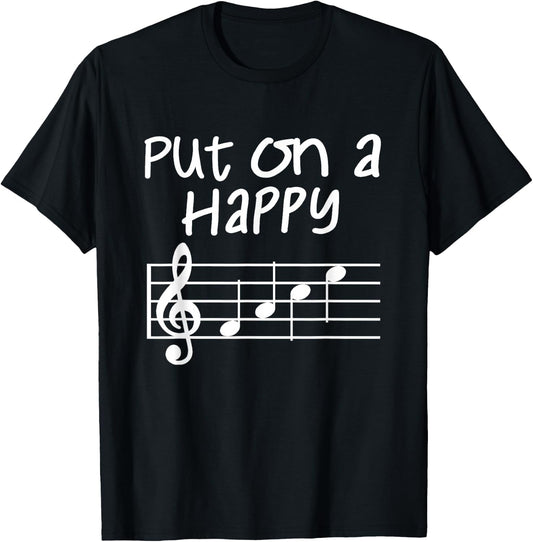 Musical Notes Put On A Happy Face Cute Music Loving Kids T-Shirt - T-Shirt | Black