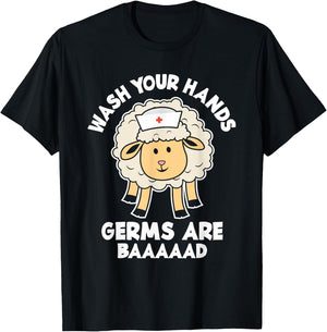 Funny Wash Your Hands Hygiene Care Message Pediatric Nurse T-Shirt - T-Shirt | Black