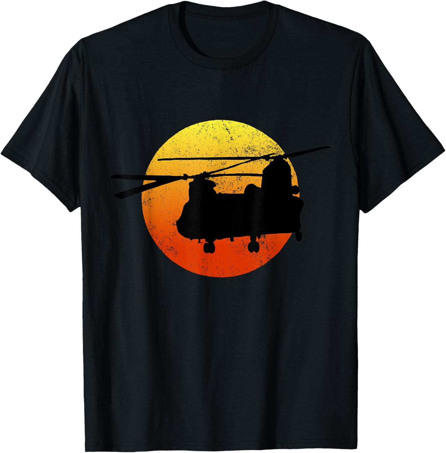 CH47 Chinook Silhouette Sunset Military Helicopter CH47 T-Shirt - T-Shirt | Black