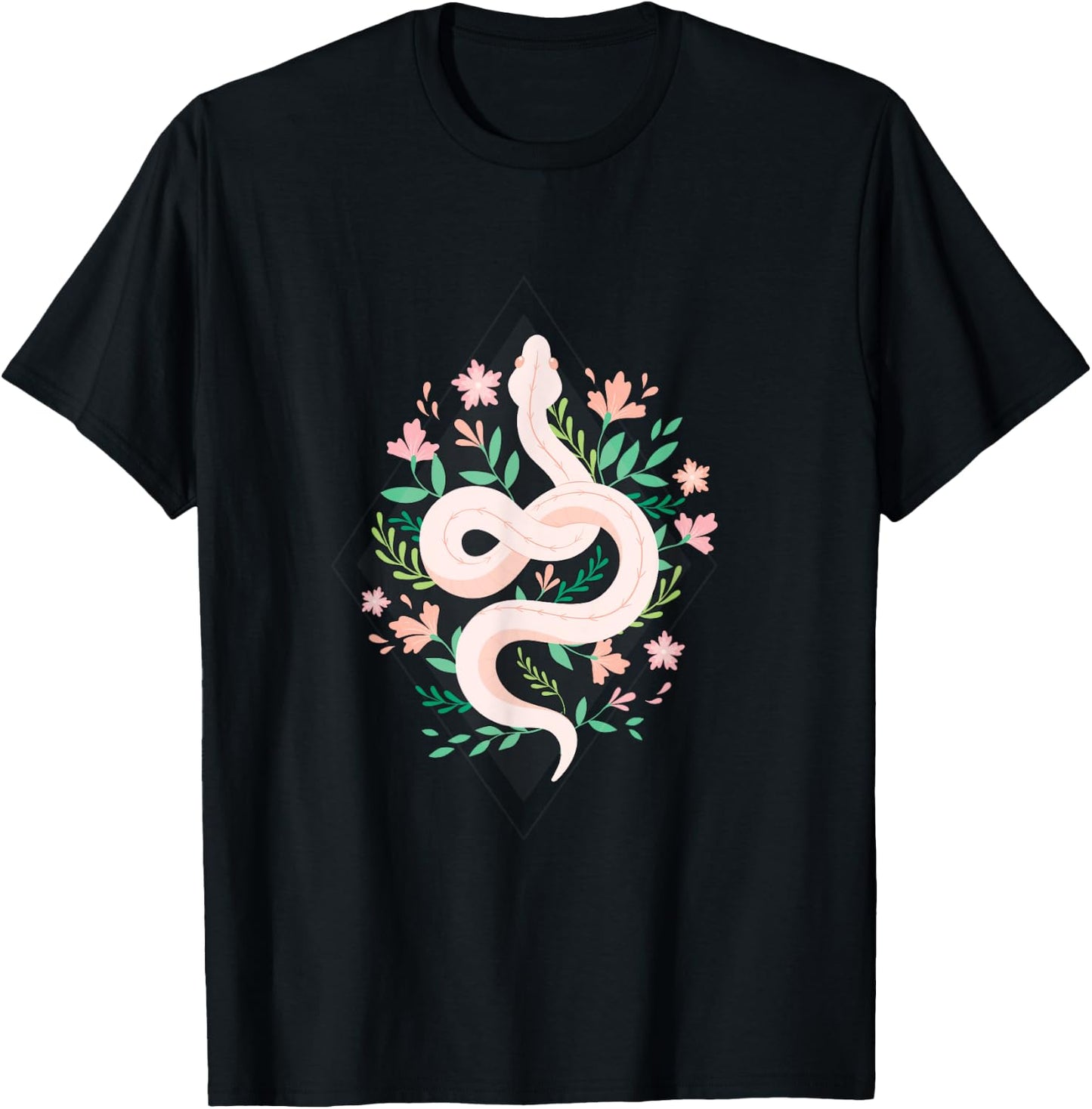 Snake Reptile Flowers Poisonous Python Cobra Animal Gift T-Shirt - T-Shirt | Black