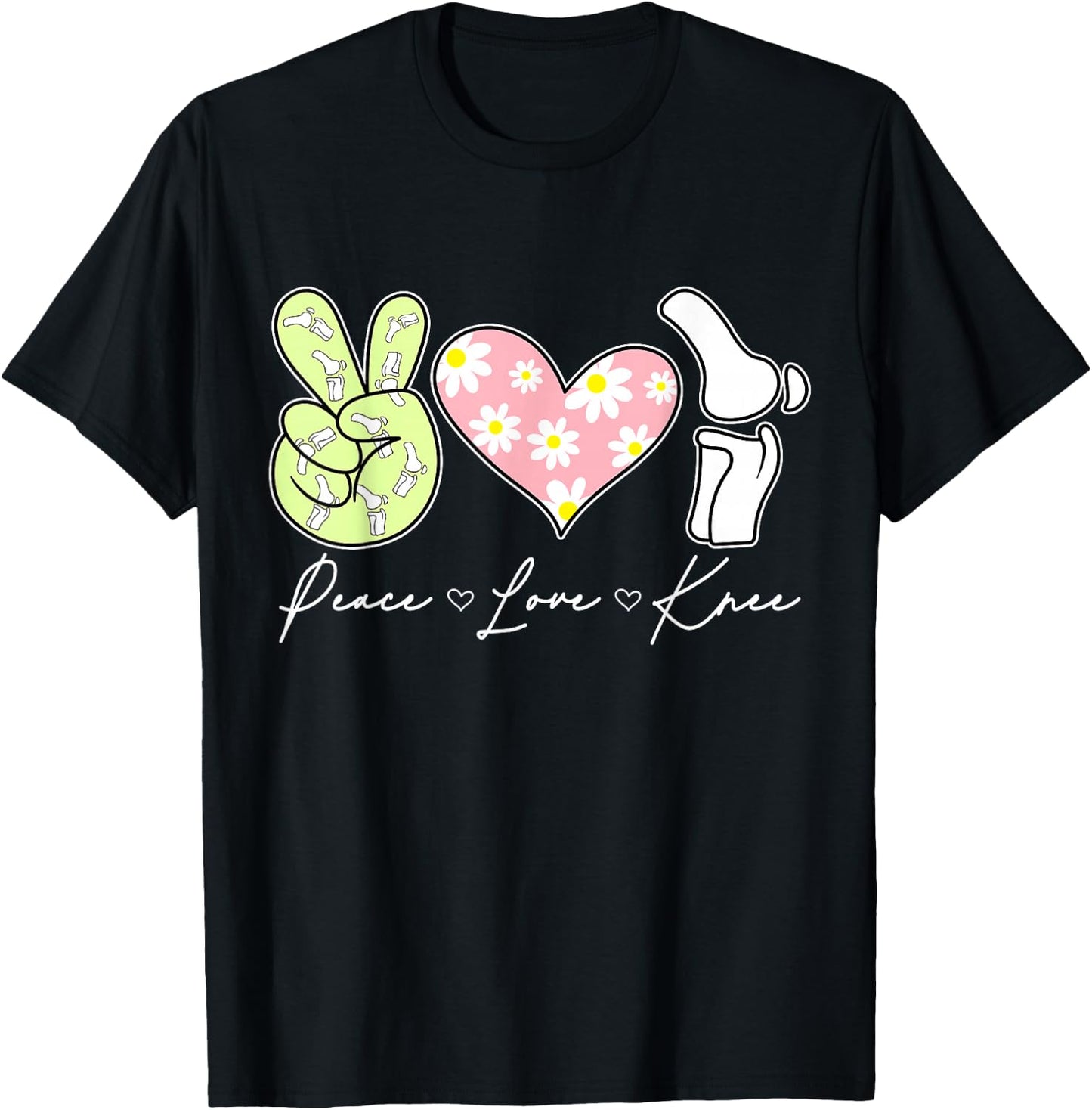 Peace Love Knee Surgery Recovery Replacement T-Shirt - T-Shirt | Black
