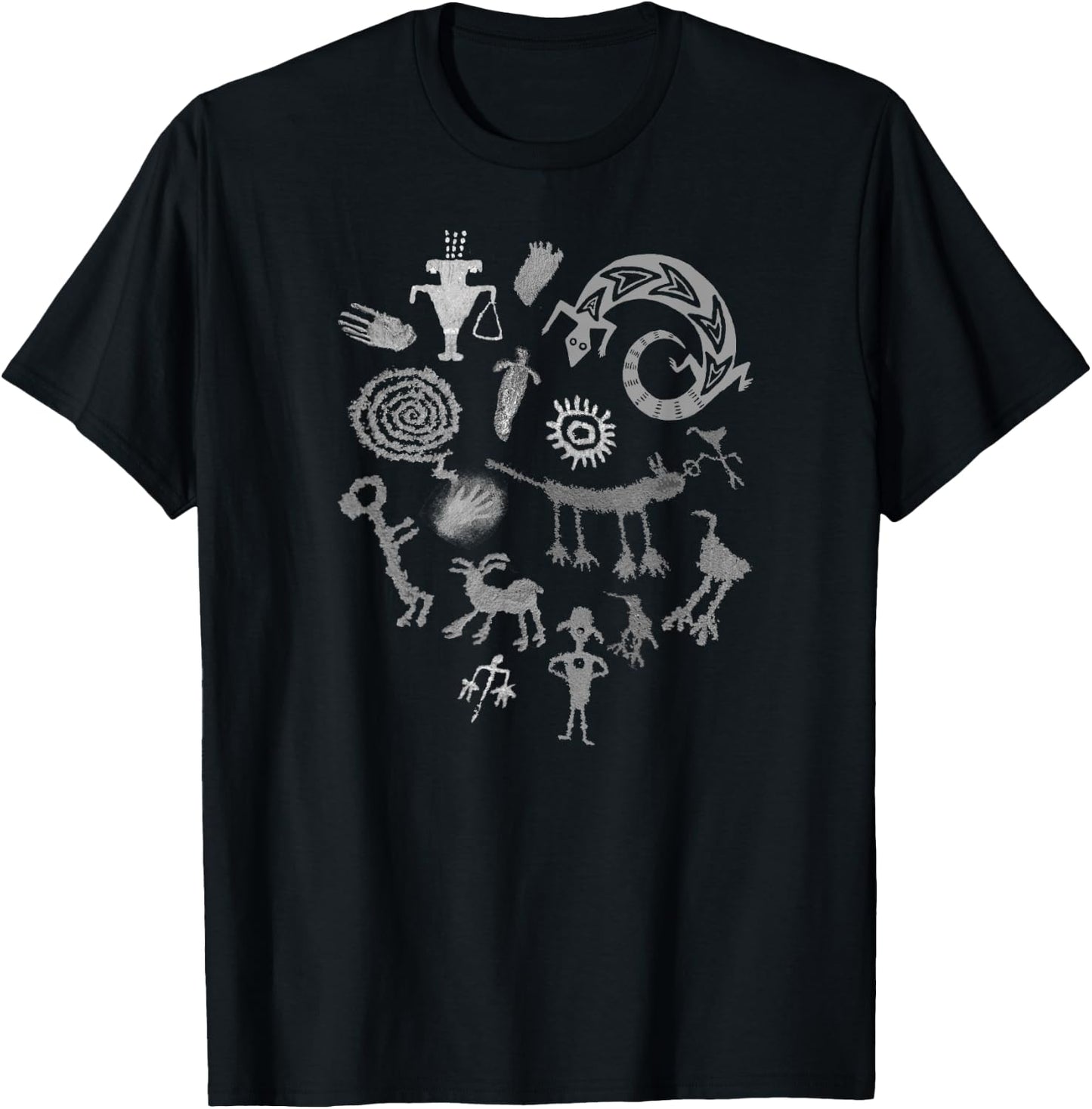 Multiple Petroglyphs in Gray! Ancient rock art carvings! T-Shirt - T-Shirt | Black