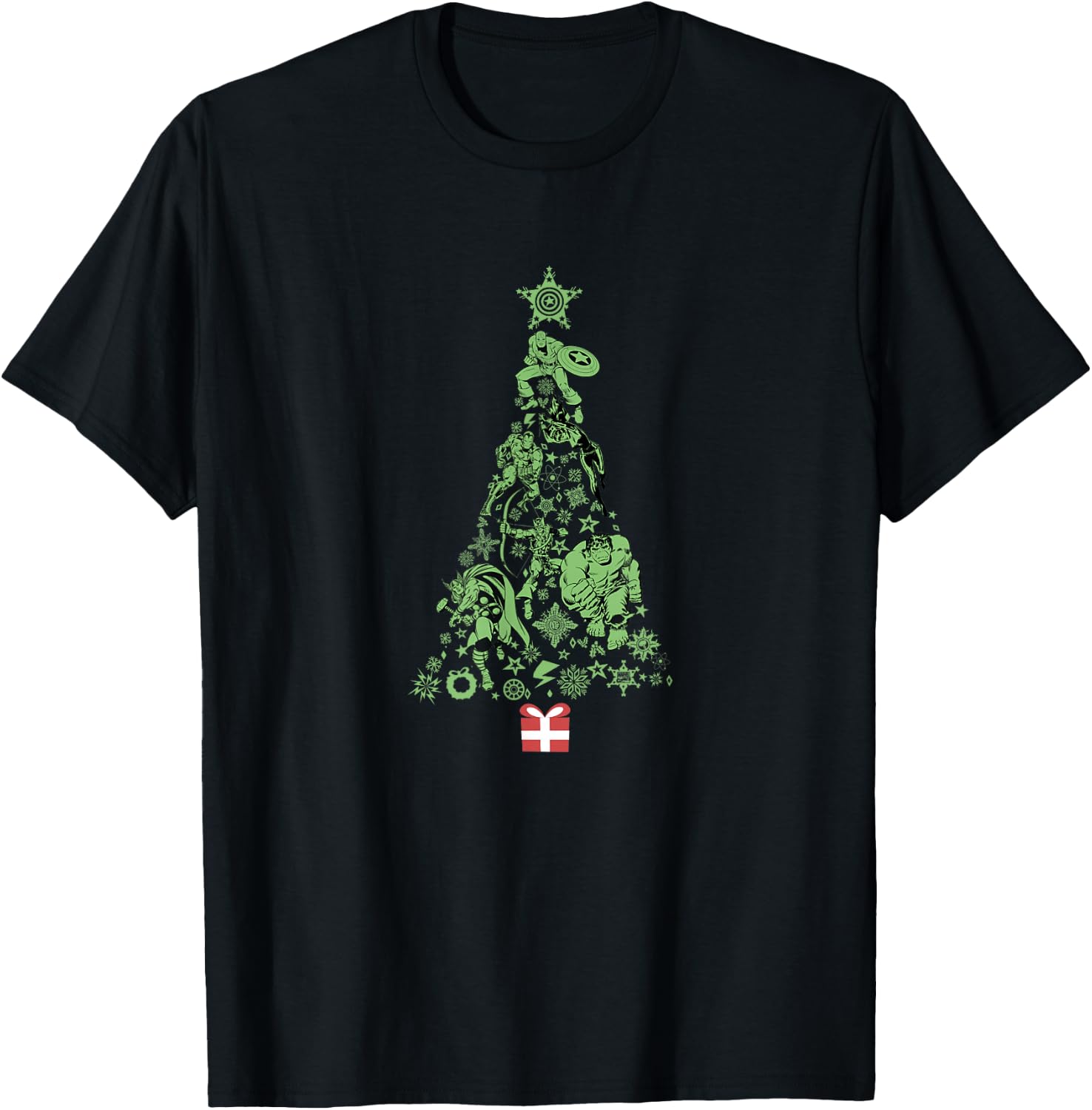 Marvel Christmas Avengers Holiday Icons Tree T-Shirt - T-Shirt | Black