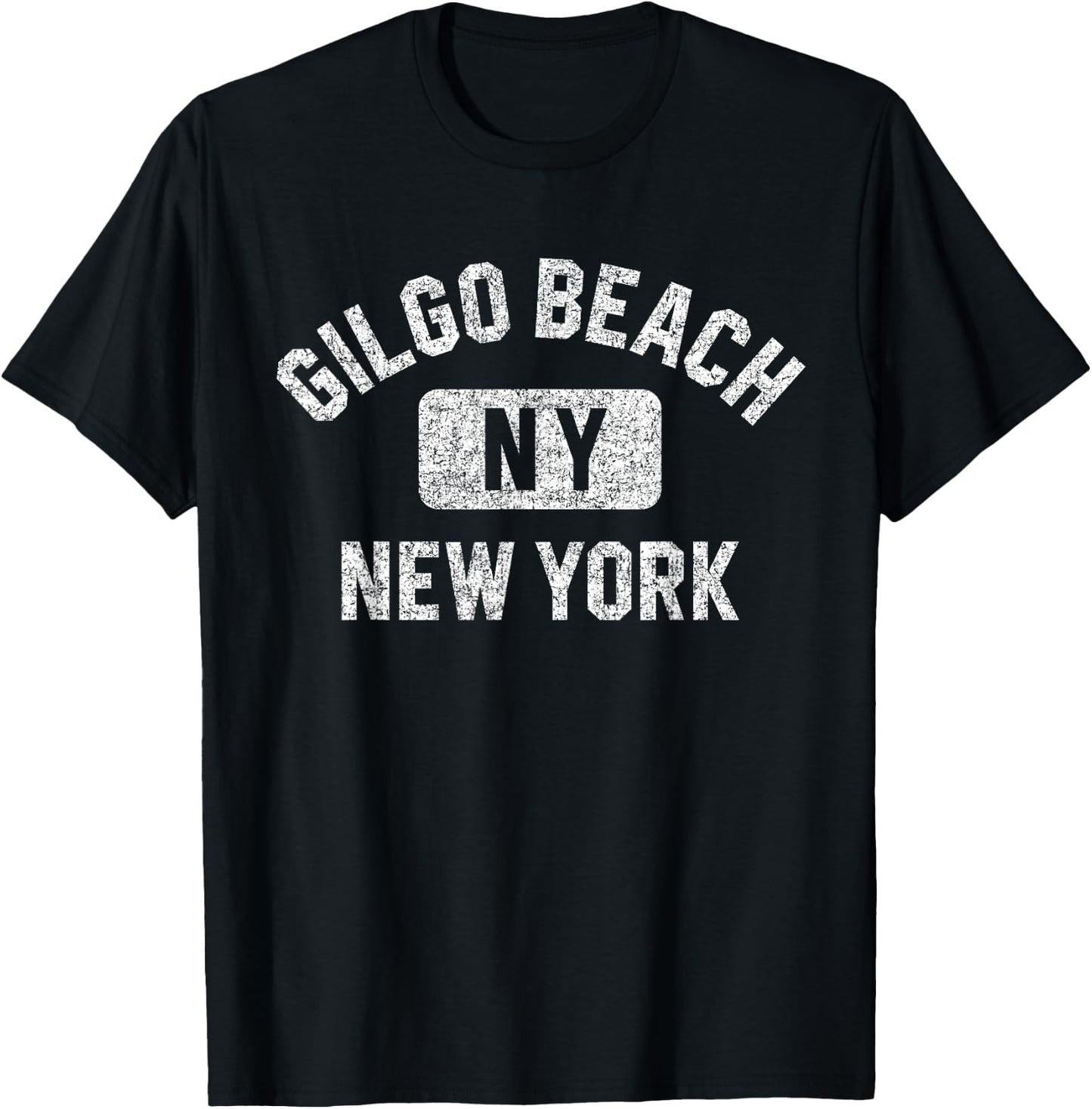 Gilgo Beach NY New York Gym Style Distressed White Print T-Shirt - T-Shirt | Black