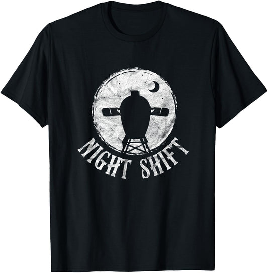 BBQ Barbeque Grilling Funny Night Shift Grill Big Egg Smoker T-Shirt - T-Shirt | Black