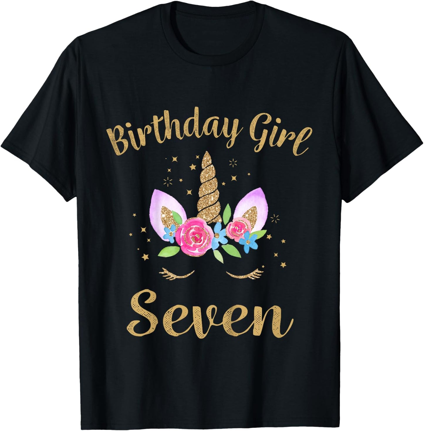 Kids 7 Year Old Birthday Girl Unicorn Shirt 7th Birthday Outfit T-Shirt - T-Shirt | Black