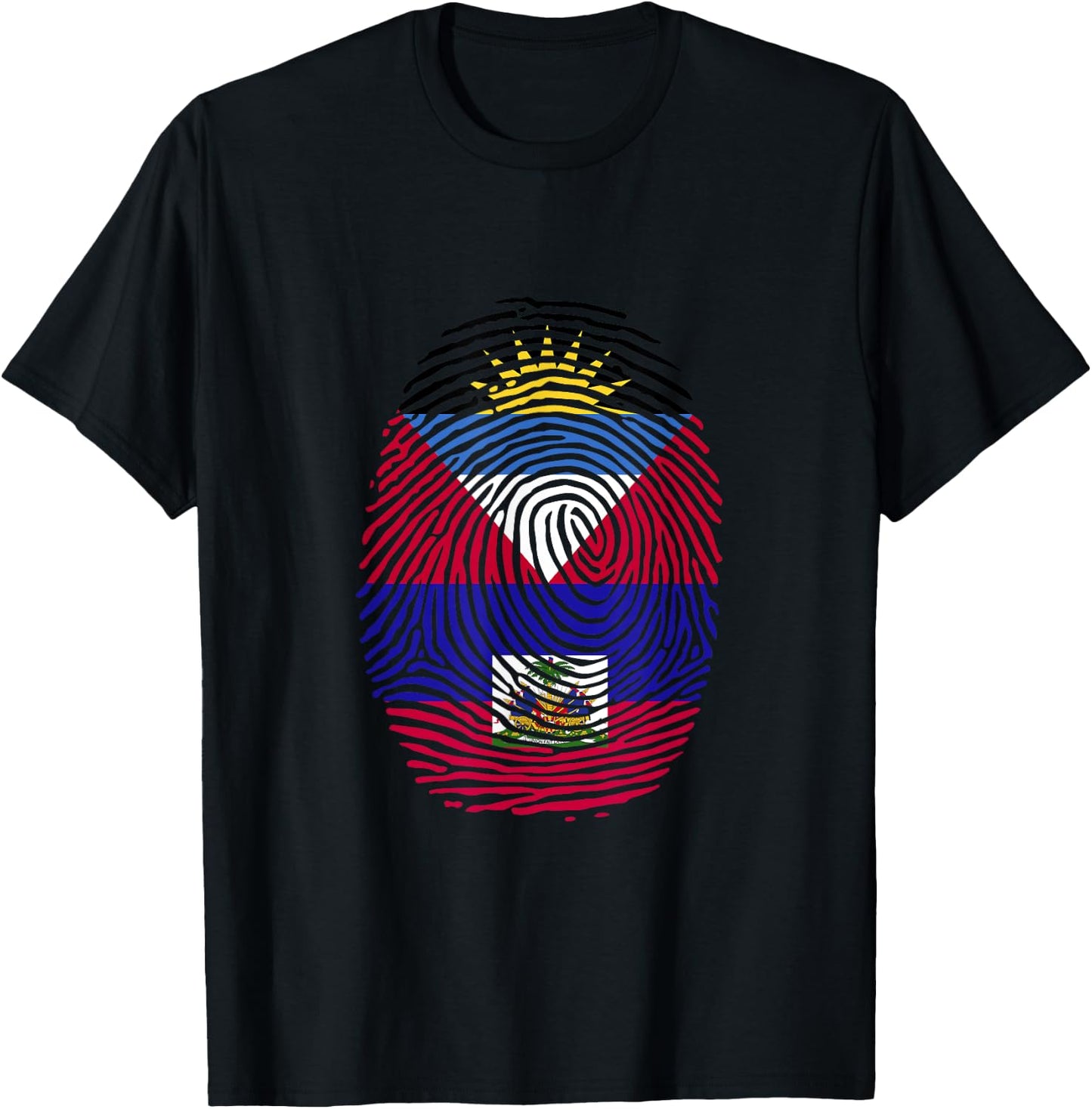 Antigua and Haiti Fingerprint Half Antiguan Haitian Roots T-Shirt - T-Shirt | Black