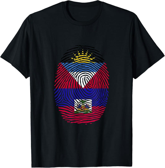 Antigua and Haiti Fingerprint Half Antiguan Haitian Roots T-Shirt - T-Shirt | Black