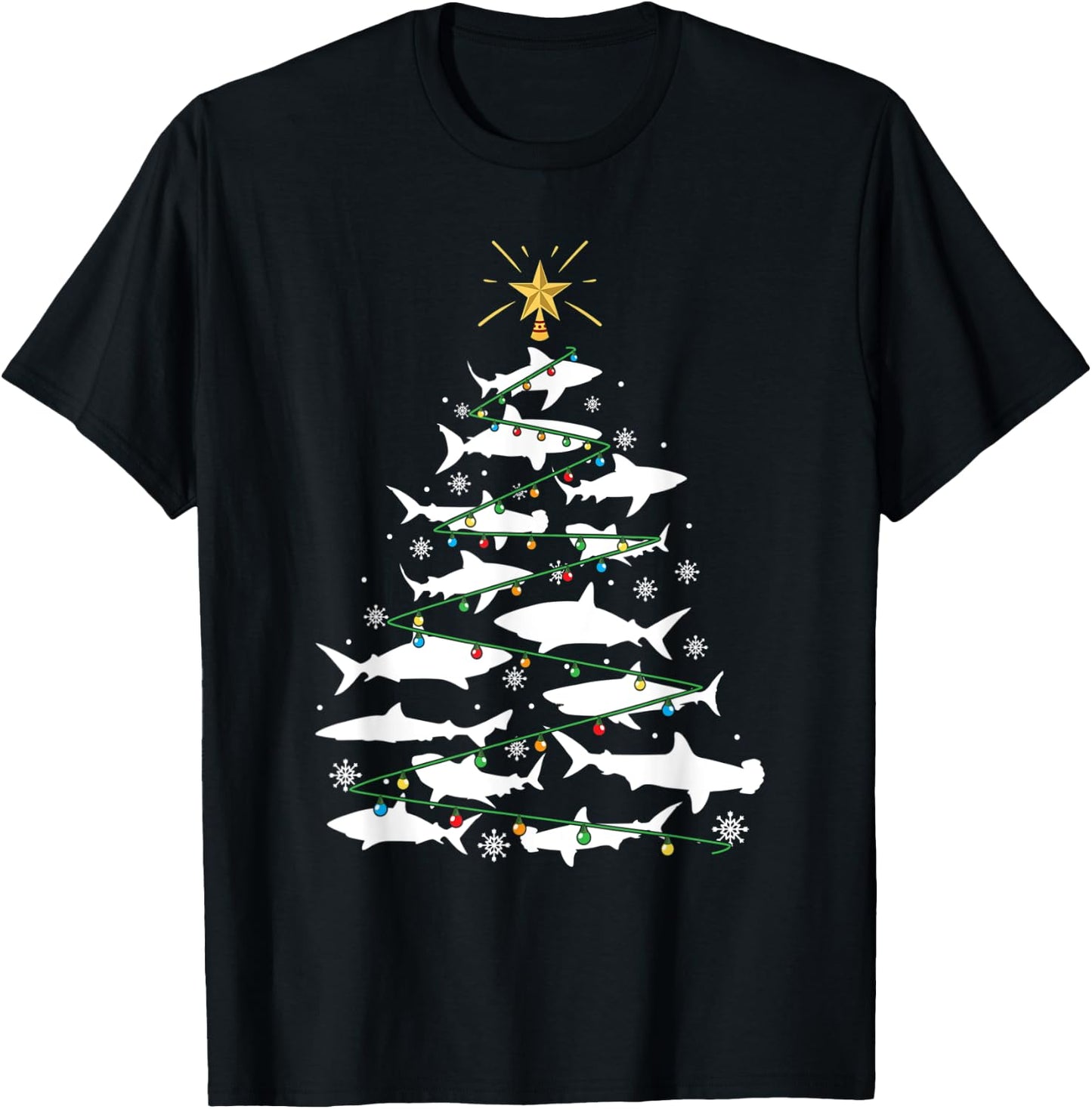 Shark Xmas Tree Holiday Gift Fishing Lover Funny Christmas T-Shirt - T-Shirt | Black