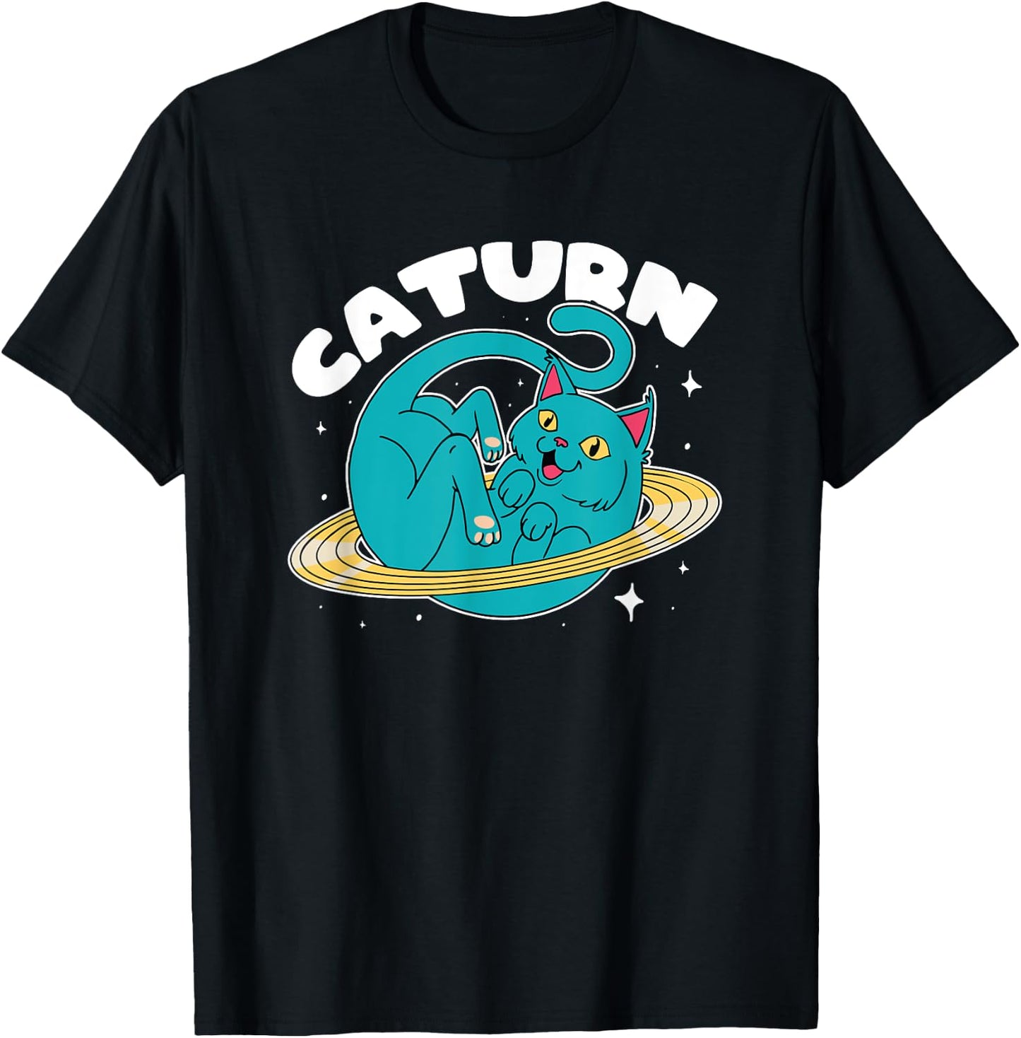 Astronaut Cat Planet Saturn Caturn Astronomy Lover Cat Puns Men Women Girls Kids T-Shirt - T-Shirt | Black